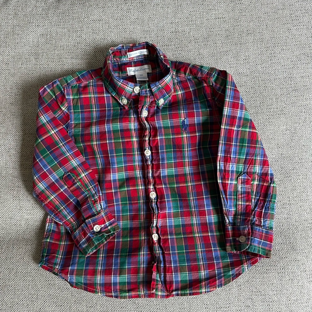 Ralph Lauren Baby 18M Plaid Long Sleeve Button-Up Shirt 100% Cotton